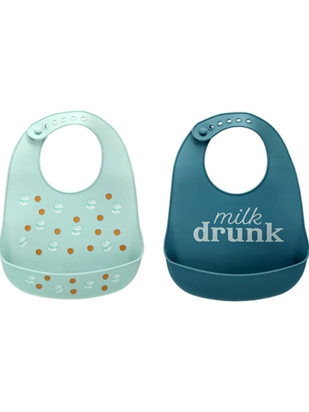NWT Pearhead Silicone Baby Bib Set 2-Pack Milk Drunk Feeding Bibs